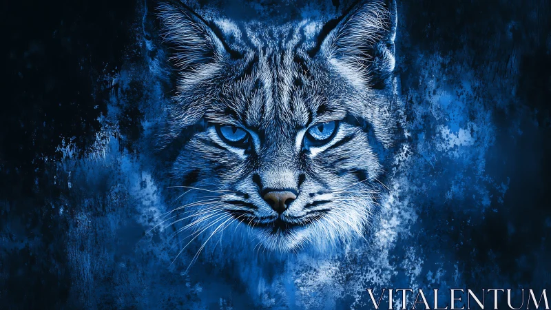 Blue Lynx Portrait: Atmospheric Digital Rendering.