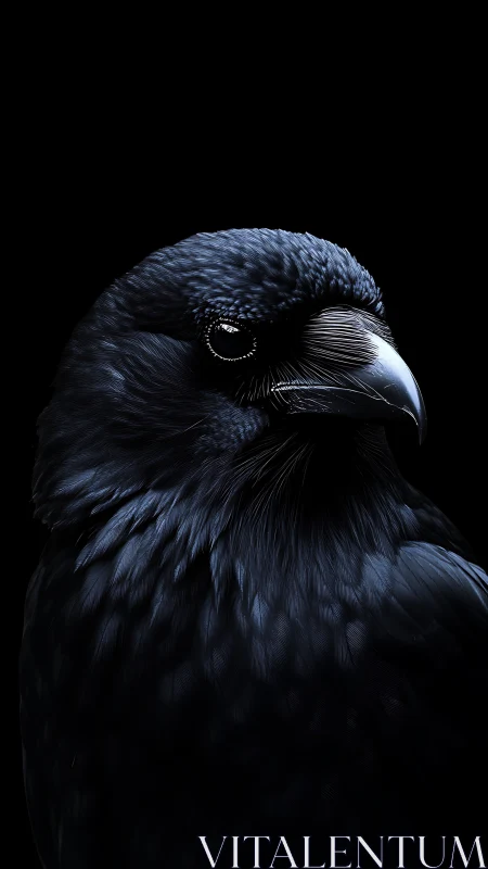 Side-profile study of a dark corvid rendered on black background
