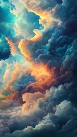 Dreamlit cloud towers swirling in a painted sky.