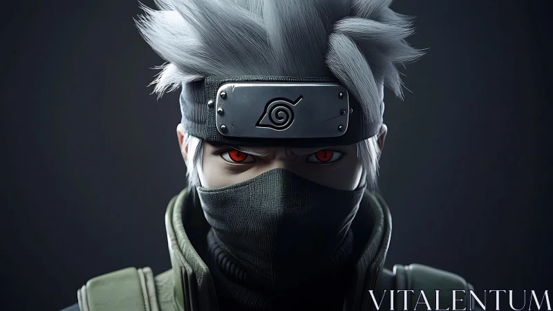 Masked silver haired ninja with metal headband portrait