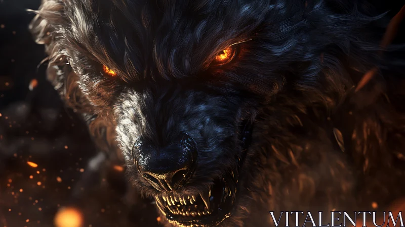 Infernal lupine close-up renders molten-eyed beast in detail