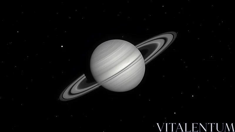 Ringed gas giant Saturn rendered in deep space view.