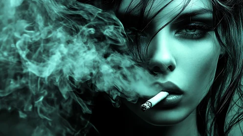 Emerald smoke veils a femme fatale’s unflinching gaze.