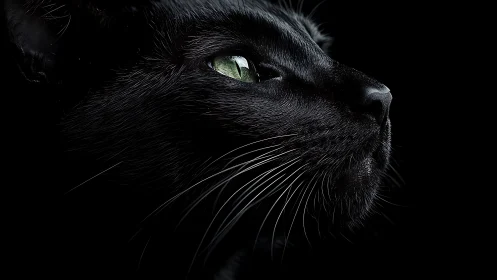 Emerald Gaze: Black Cat's Luminous Eyes Against Darkness