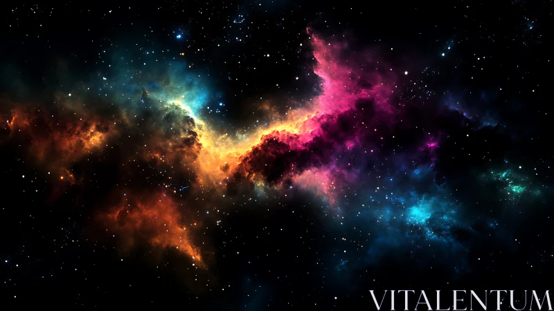 Multicolored interstellar nebula structure in deep space field.