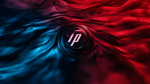 Dual-tone liquid vortex with central futuristic emblem.