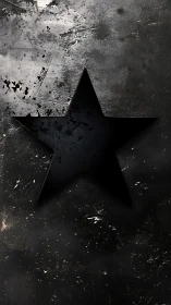 Black cutout star on distressed metallic texture wall.
