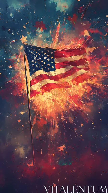 United States flag rendered amid radial abstract light burst
