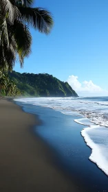 Tropical Shoreline with Palm-Framed Ocean Waves