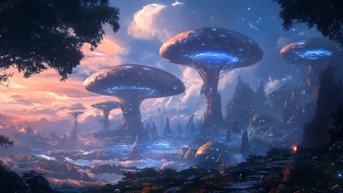 Bioluminescent Fungal Colossi Guarding a Twilight Exoplanet.