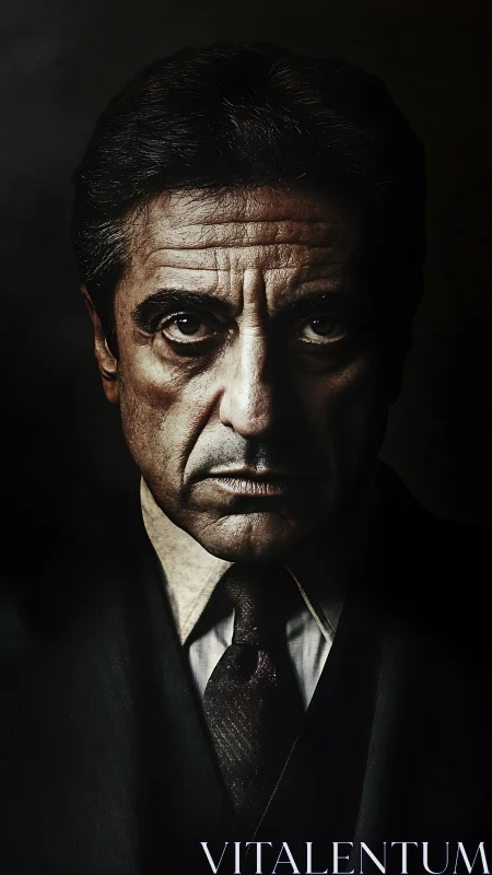 Moody portrait of older man in formal suit and tie.