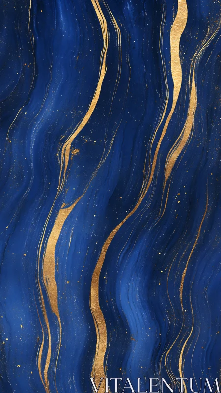 Midnight blue marbled currents with fluid metallic gold veining.