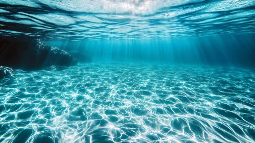 Sunlit underwater seafloor displays caustic light refraction patterns