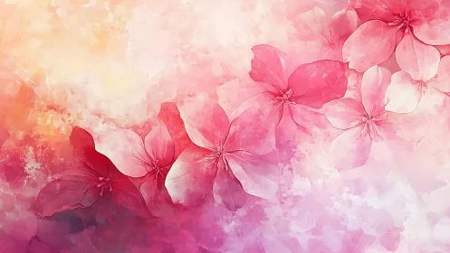 Dreamy Pink Floral Gradient With Ethereal Watercolor Blooms