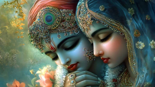 Tender divine embrace in jeweled dreamlike serenity.