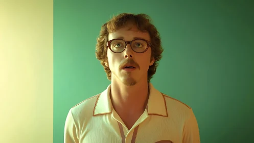 Retro-lit portrait with bifurcated chromatic background symmetry.