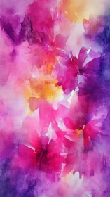 Layered floral washes in radiant magenta watercolor abstraction.