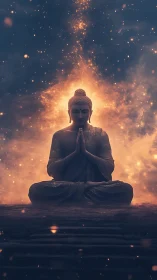 Starlit serenity gathers firelight around the meditating sage