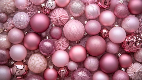 Soft pink Christmas baubles in a dreamy festive scatter.