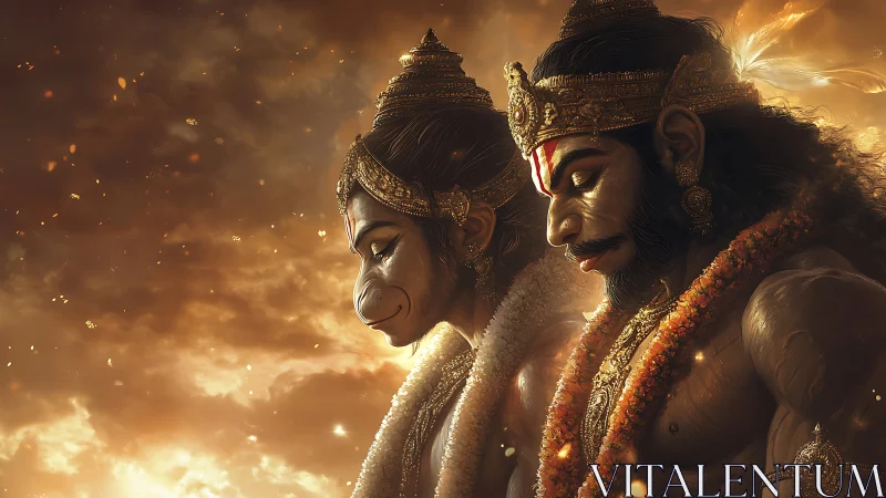 Divine warriors bow in golden light of sacred devotion