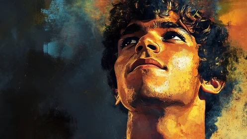 Expressive upward gaze rendered in saturated digital brushwork