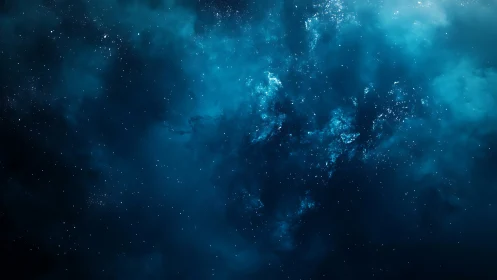 Deep cyan interstellar nebula with diffuse starfield gradients