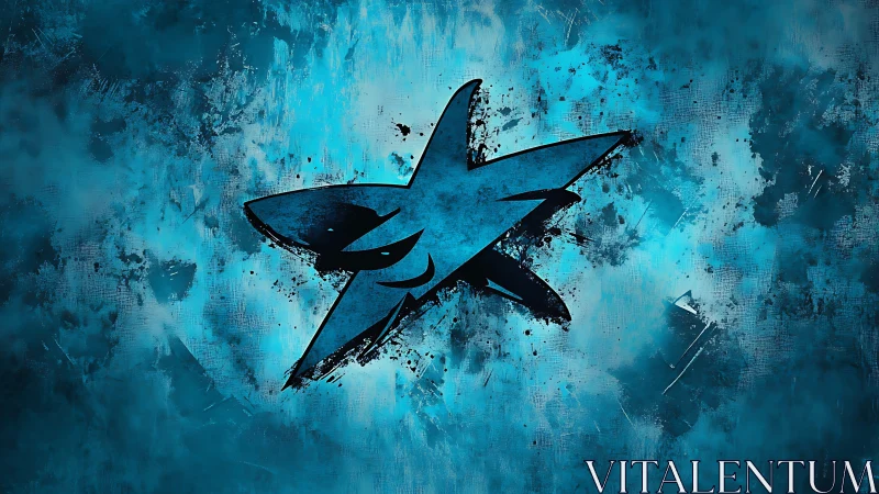 Sharp blue abstract star logo on textured splatter field.