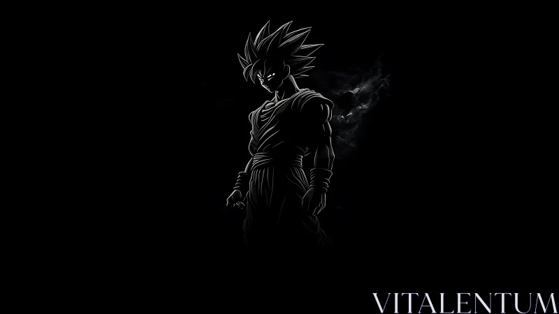 Dark anime warrior silhouette with glowing edge highlights.