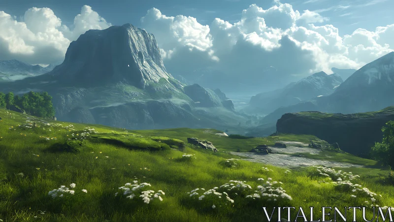 Sunlit alpine valley renders atmospheric depth and clarity