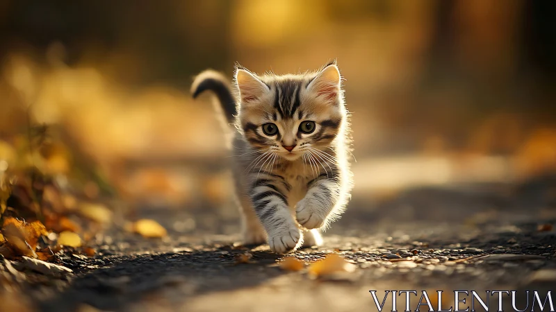 Adorable Tabby Kitten on a Golden Adventure Path.