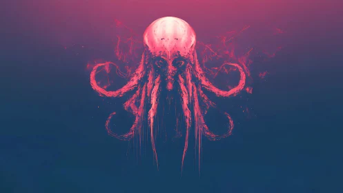 Neon abyssal kraken drifts through electric twilight depths.