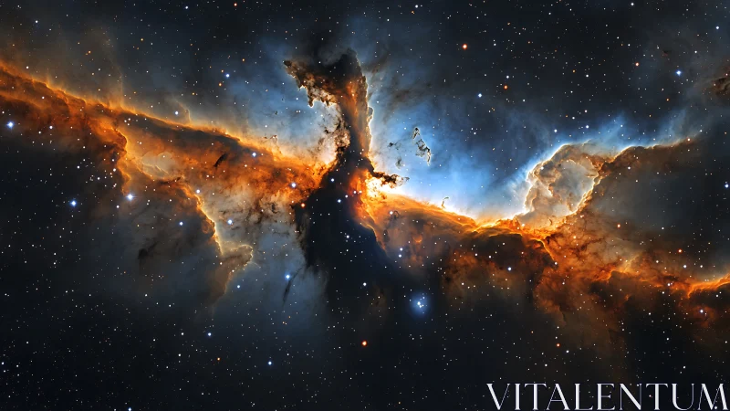 Fiery interstellar nebula glows against deep star-filled void