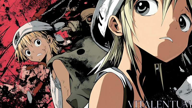 Two scrappy anime kids caught in a wild painted storm.