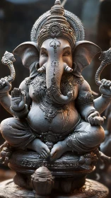 Ornate stone Ganesha sculpture with hyper-detailed iconography.
