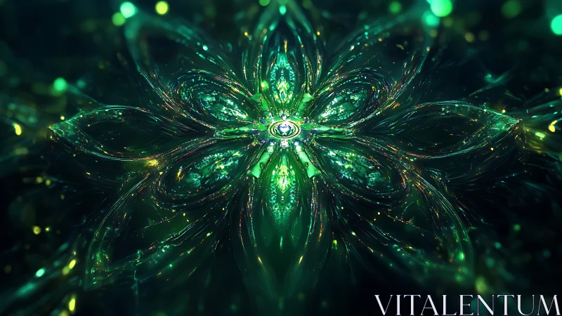 Emerald fractal blossom with luminous crystalline filaments.