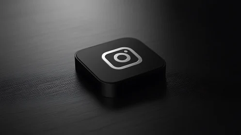 3D Instagram Logo Icon on Dark Textured Surface.