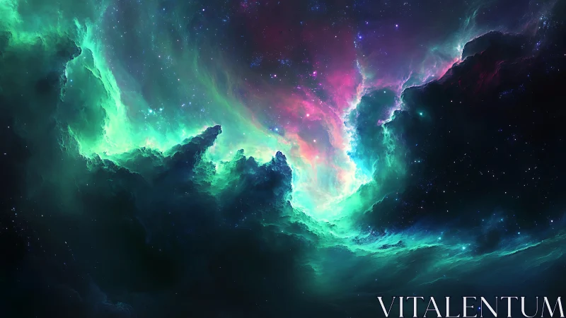 Nebula structure with teal and magenta ionized gas clouds.