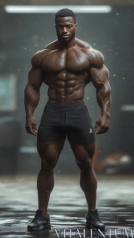 Hyperreal athletic physique rendered under cinematic backlight