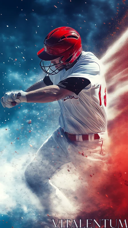 Dynamic digital painting of a power hitter in explosive swing.