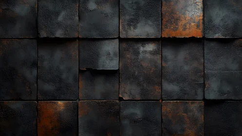 Weathered Industrial Metal Tiles with Rust Texture, Moody Style.