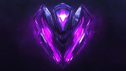 Neon crystal heart folds space into a radiant violet core