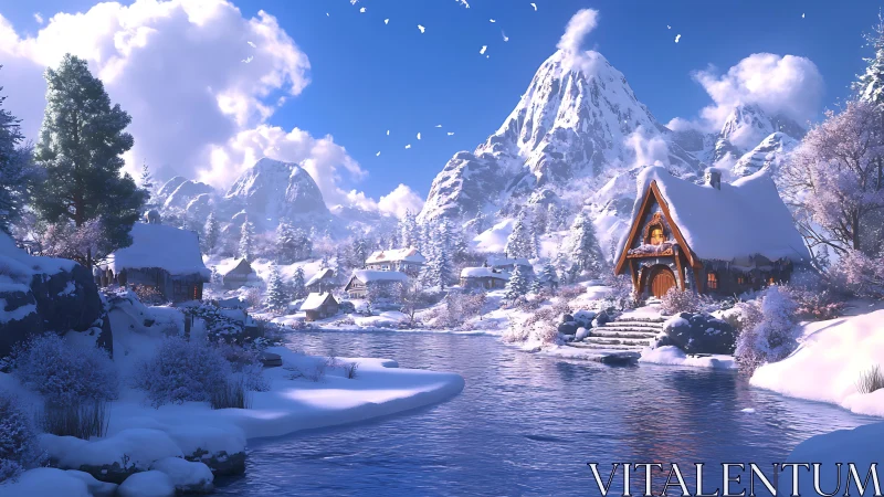 Alpine Village Winter Sanctuary with Snow-Capped Peaks.