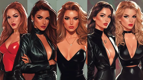 Confident women in sleek leather outfits share bold style