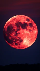Crimson supermoon drifts above the horizon like molten glass
