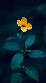 Golden Blossom Against Deep Teal Foliage.