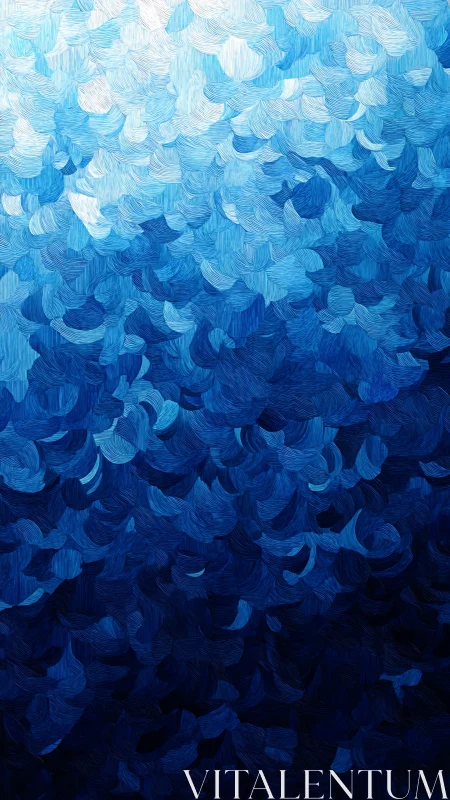 Layered blue brushstroke waves drift into deep calm