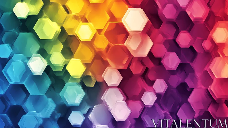 Prismatic hexagon field blends rainbow spectrum into soft depth