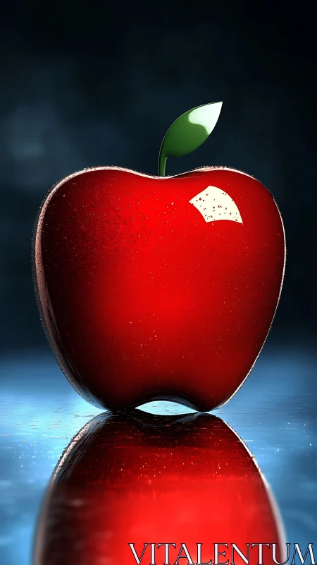 Glistening red apple stands tall with a sleek glassy shine