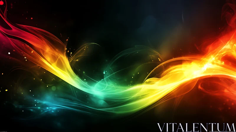 Prismatic flames waltz through darkness in neon ribbons