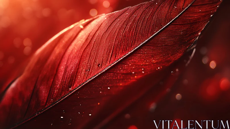 Scarlet leaf macro reveals glowing veins under warm light